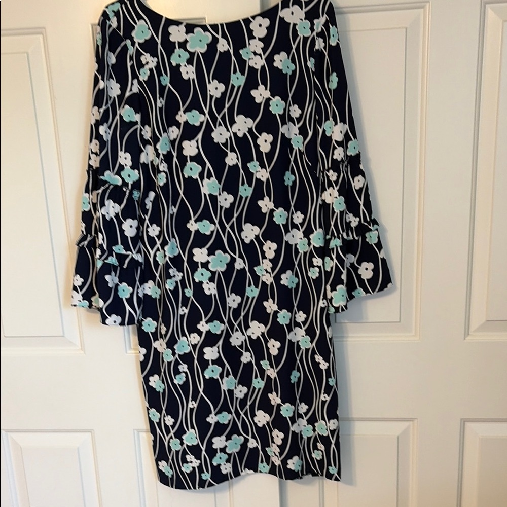 Floral Navy Shift Skirt with Teal Accents